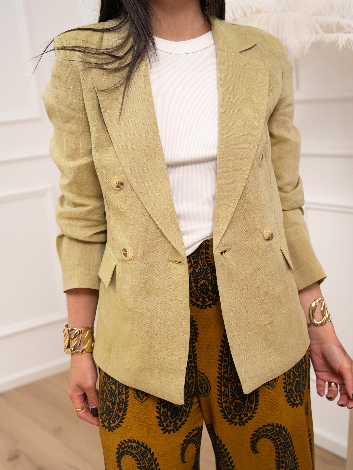 Giacca doppiopetto in lino salvia - Vicolo