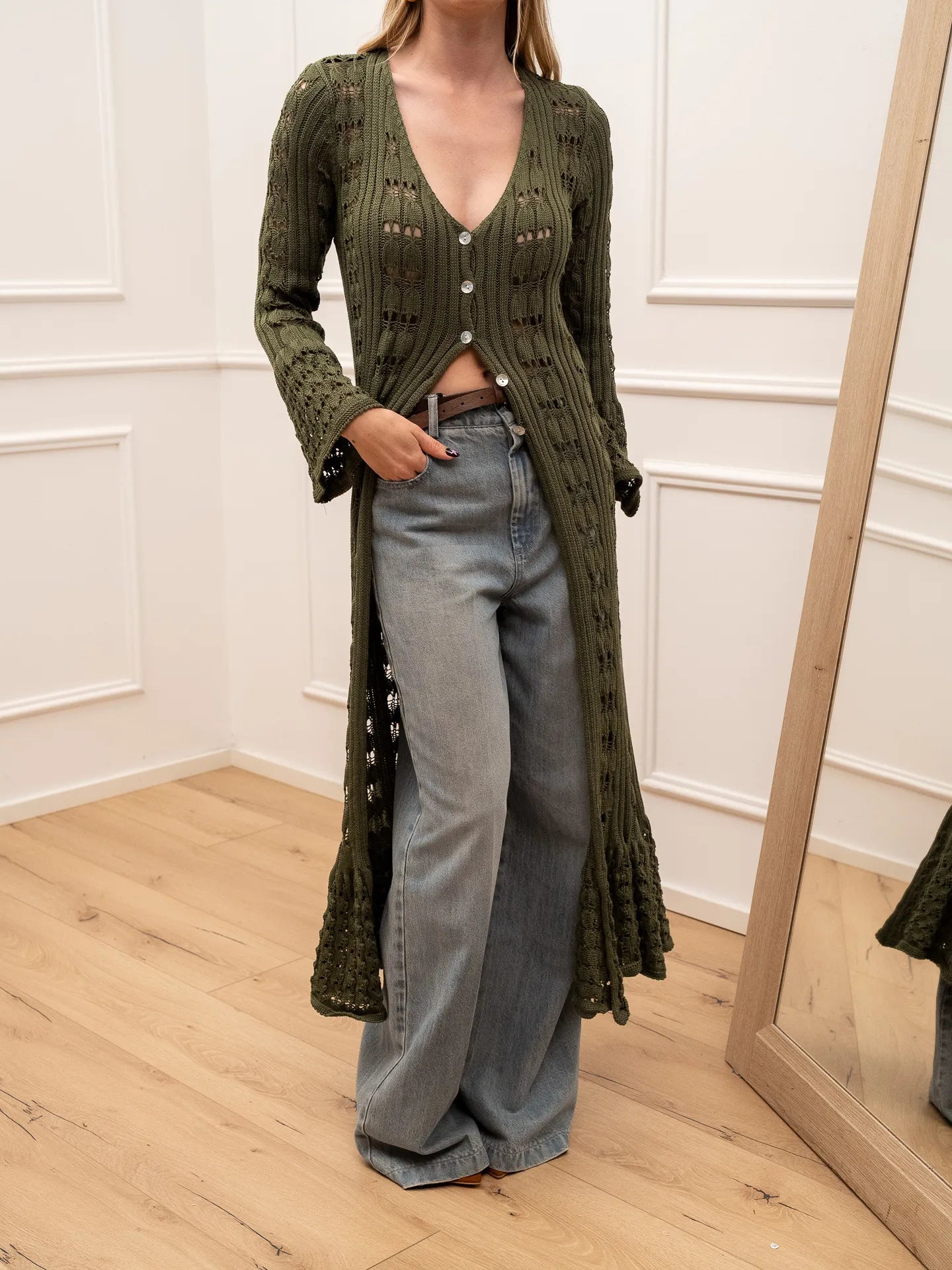 Maxi cardigan Pietrasanta crochet militare - Crispy