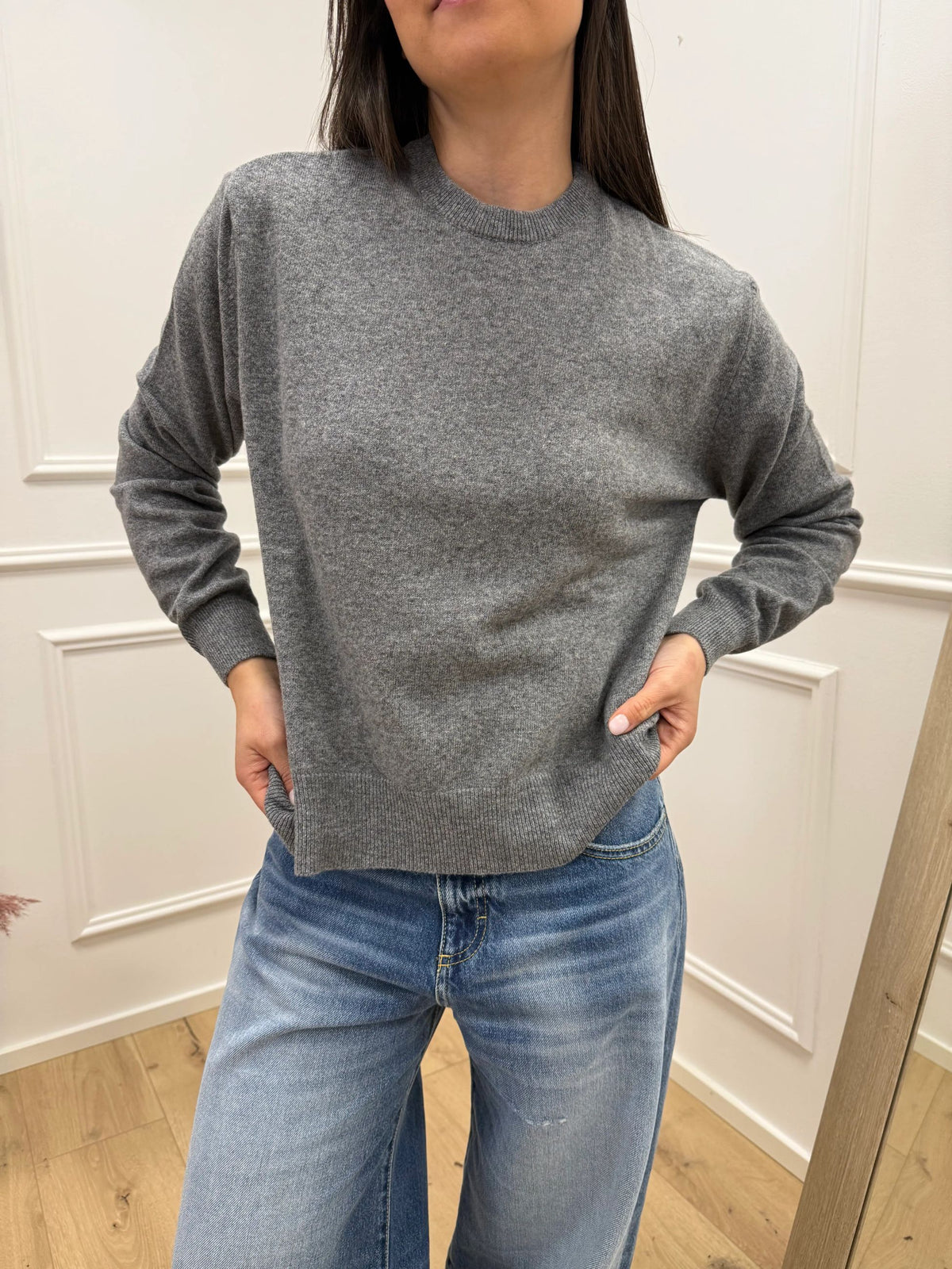 Maglia girocollo grigia 80% lana - HaveOne