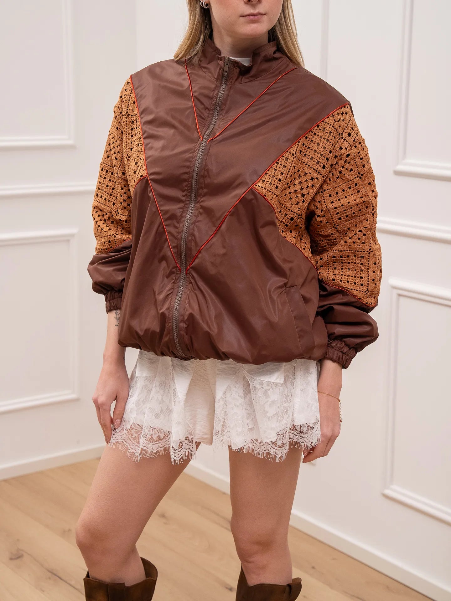 Bomber moro, terracotta e rosso con dettaglio crochet - Vicolo