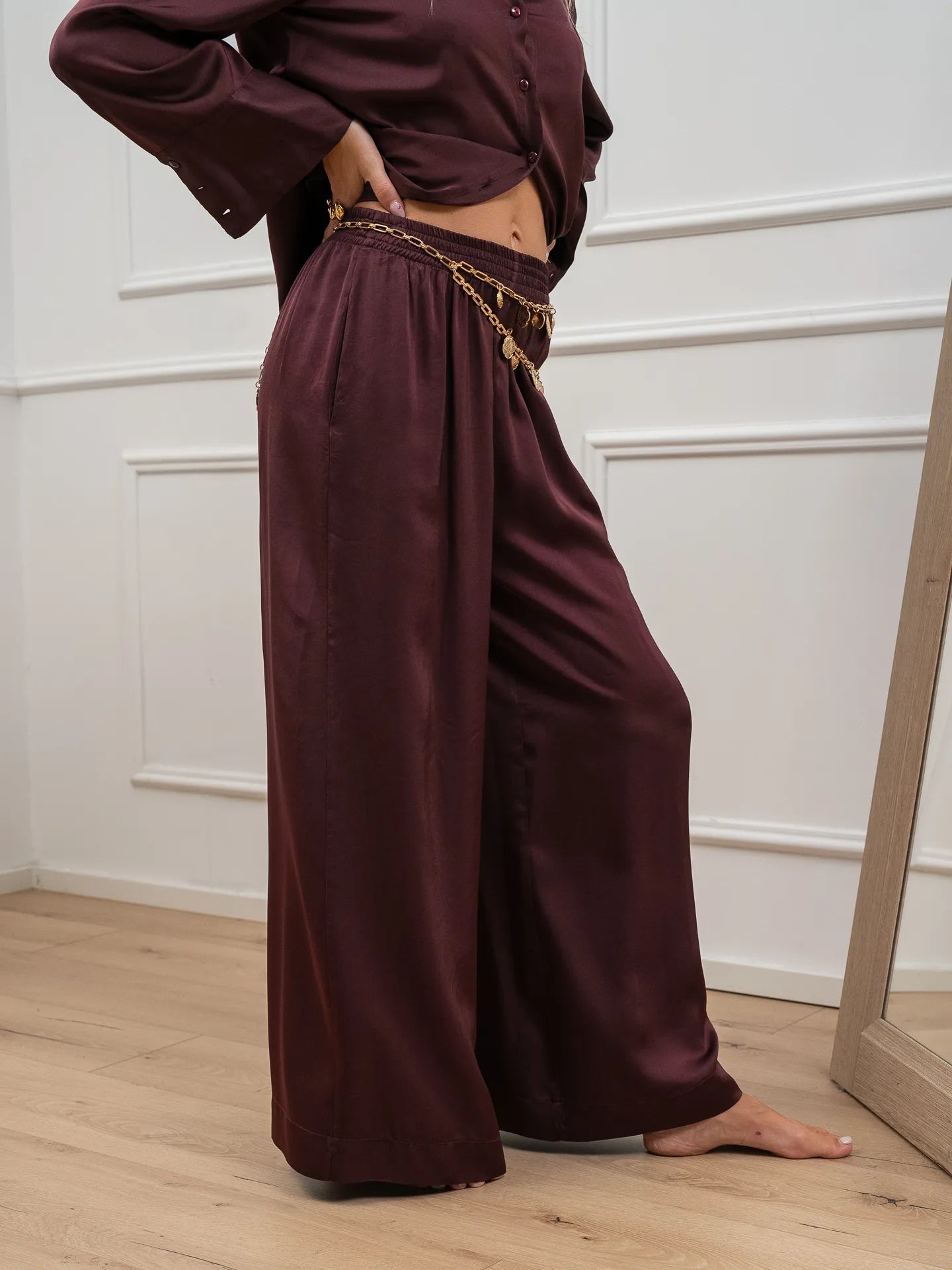 Pantaloni vino satinati in viscosa - Vicolo