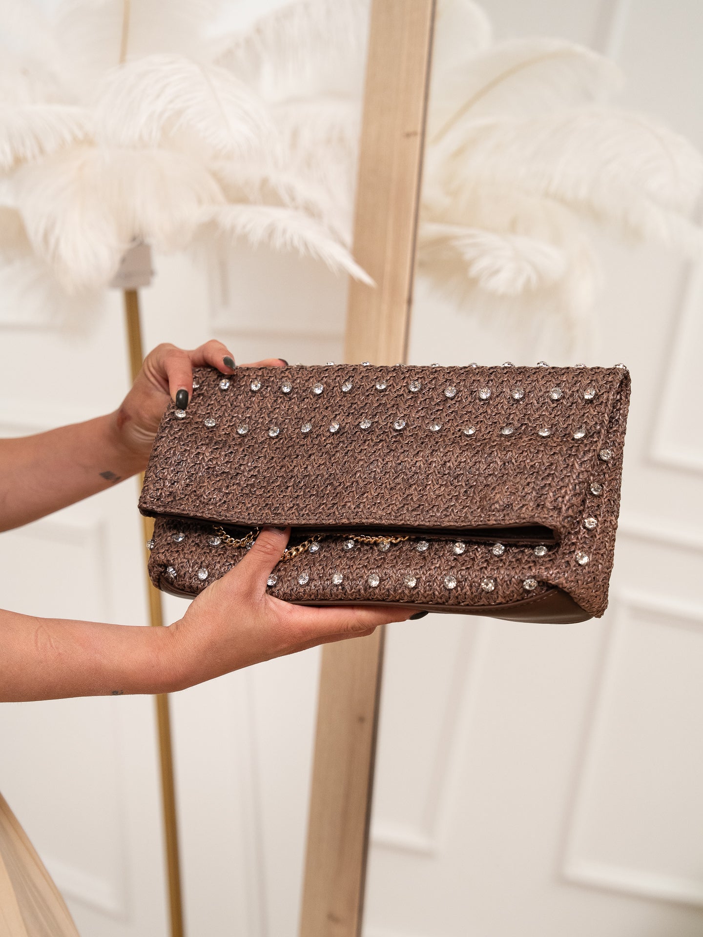 Borsa sacchetto moro in rafia con strass - Calibro Shop