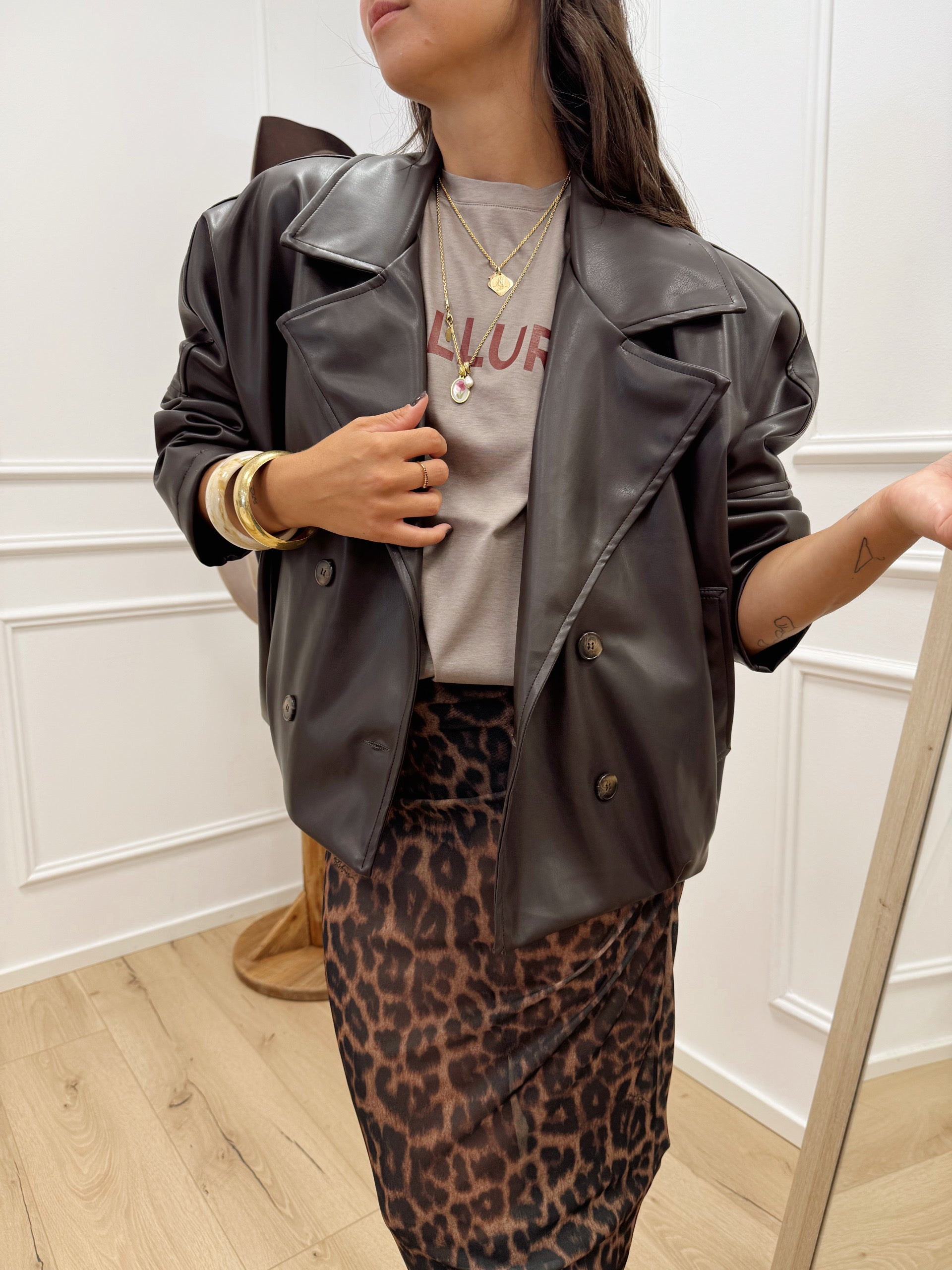 Giacca ecopelle moro oversize - HaveOne