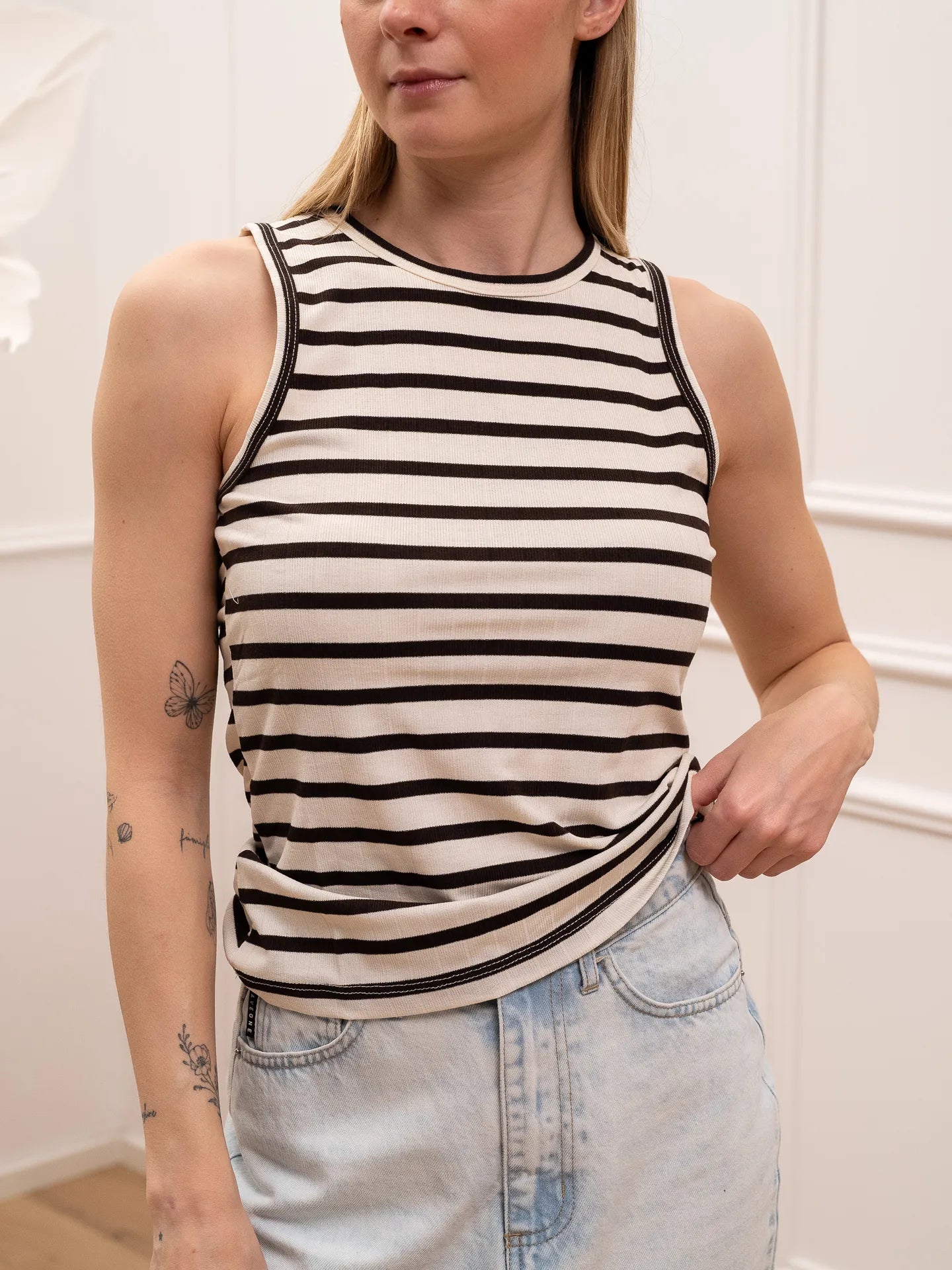 Canotta vogatore rigata panna e nero - HaveOne