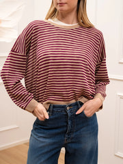 Maglia rigata prugna, beige viscosa leggera - Dixie