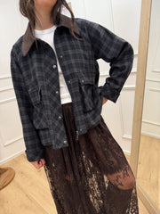 Giacchetto check blu colletto scamosciato moro - Dixie