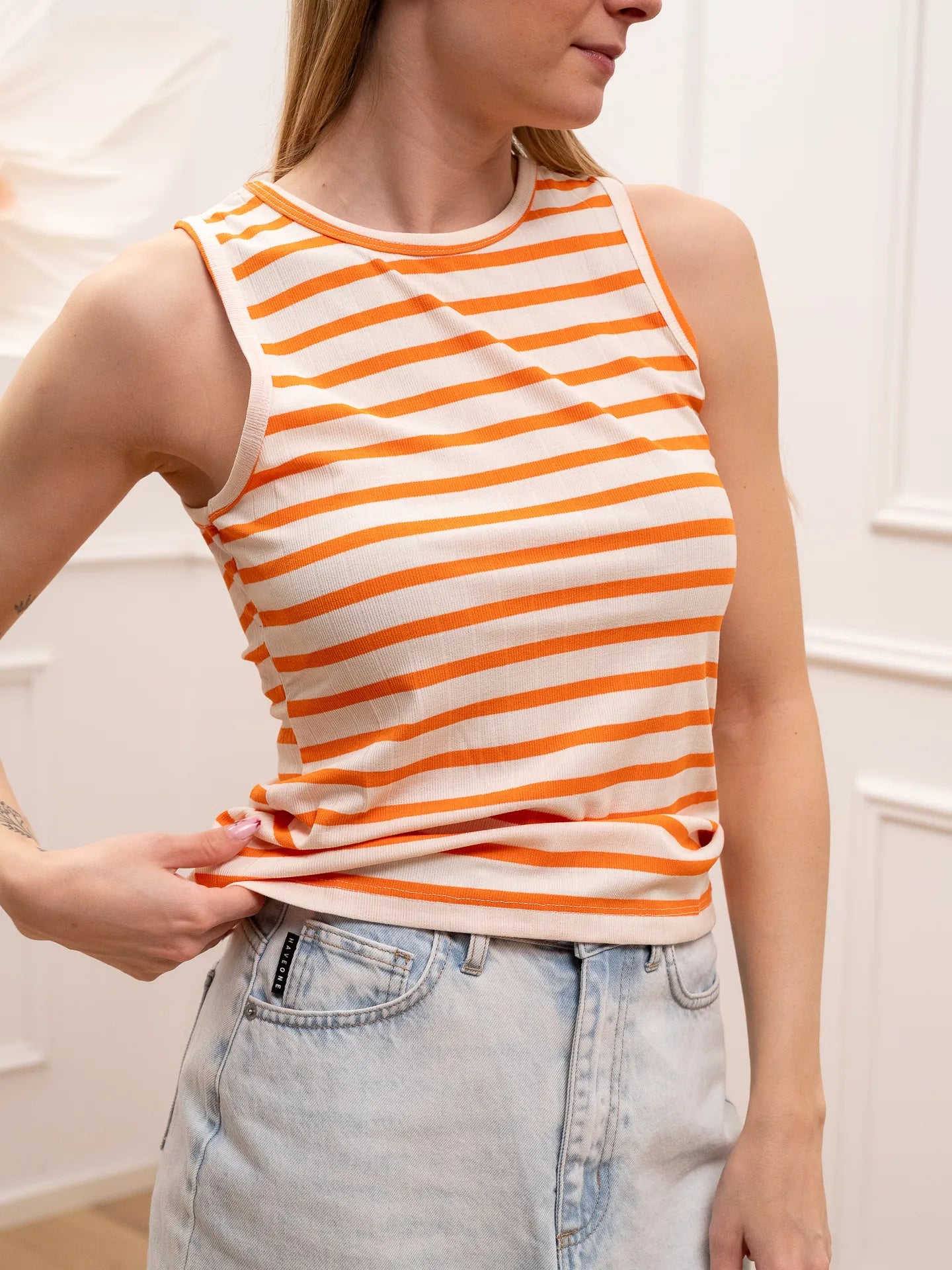 Canotta vogatore rigata panna e arancio - HaveOne