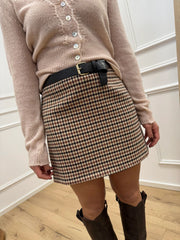 Gonna mini quadri beige, tabacco e nero - HaveOne