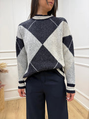 Maglia rombi blu, perla, panna, denim - HaveOne