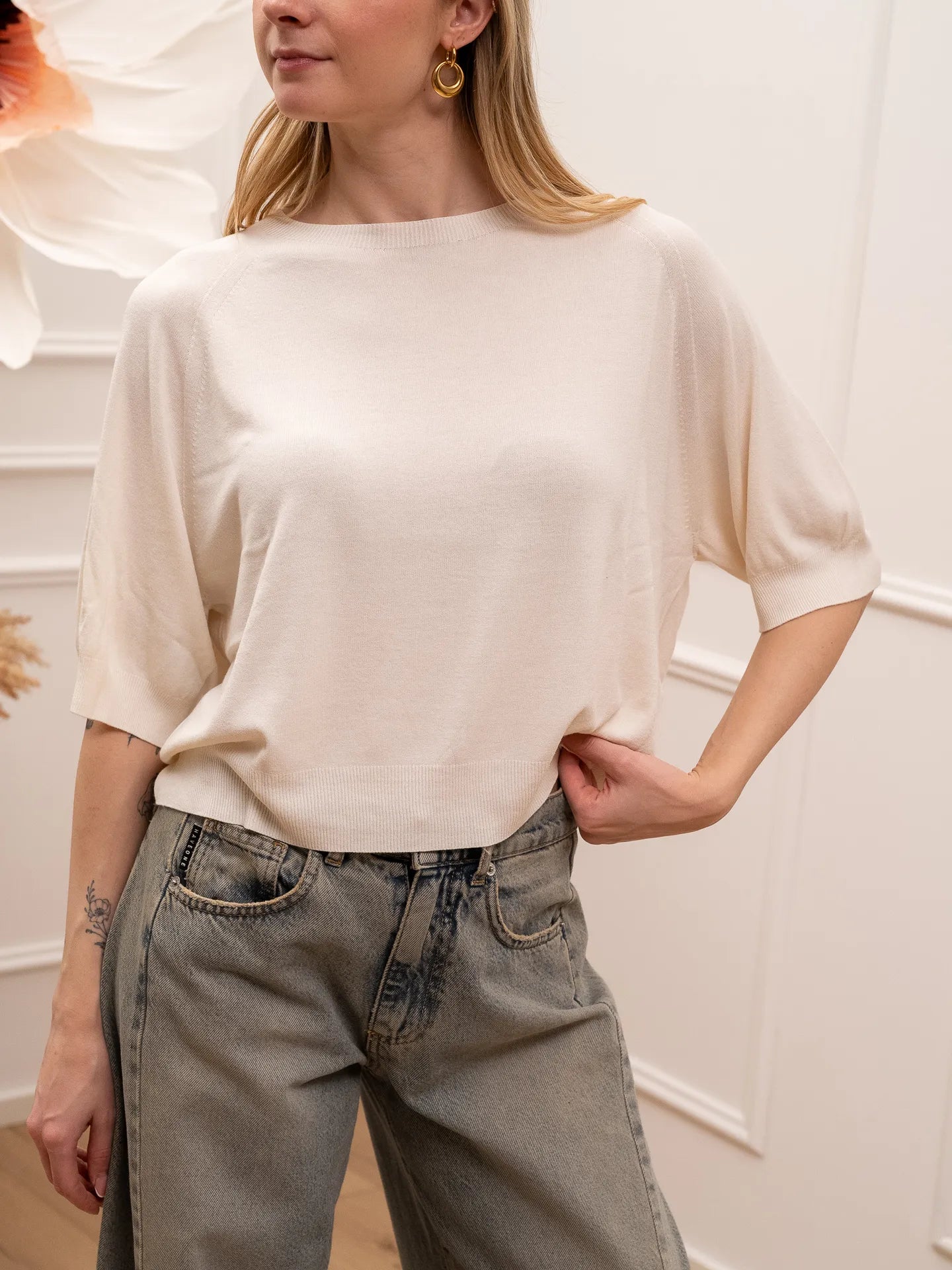 Maglia a scatoletta panna mezza manica - Vicolo