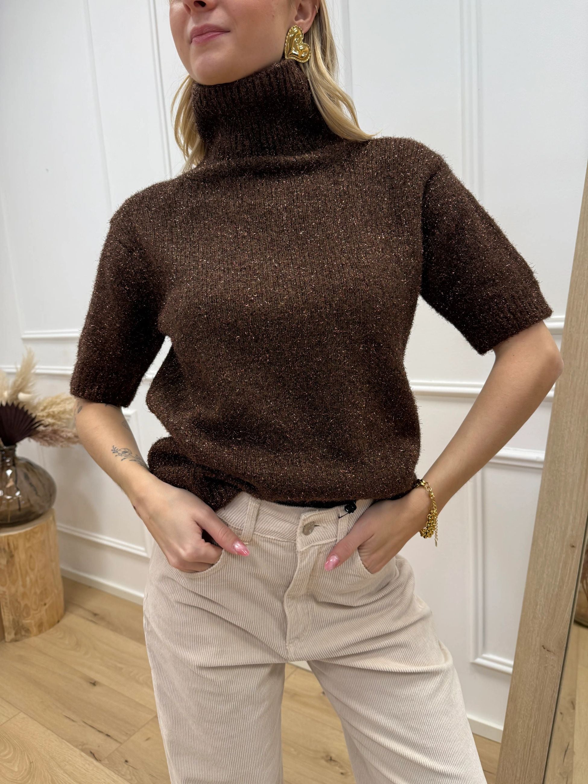 Dolcevita mezza manica moro con filo lamè - HaveOne