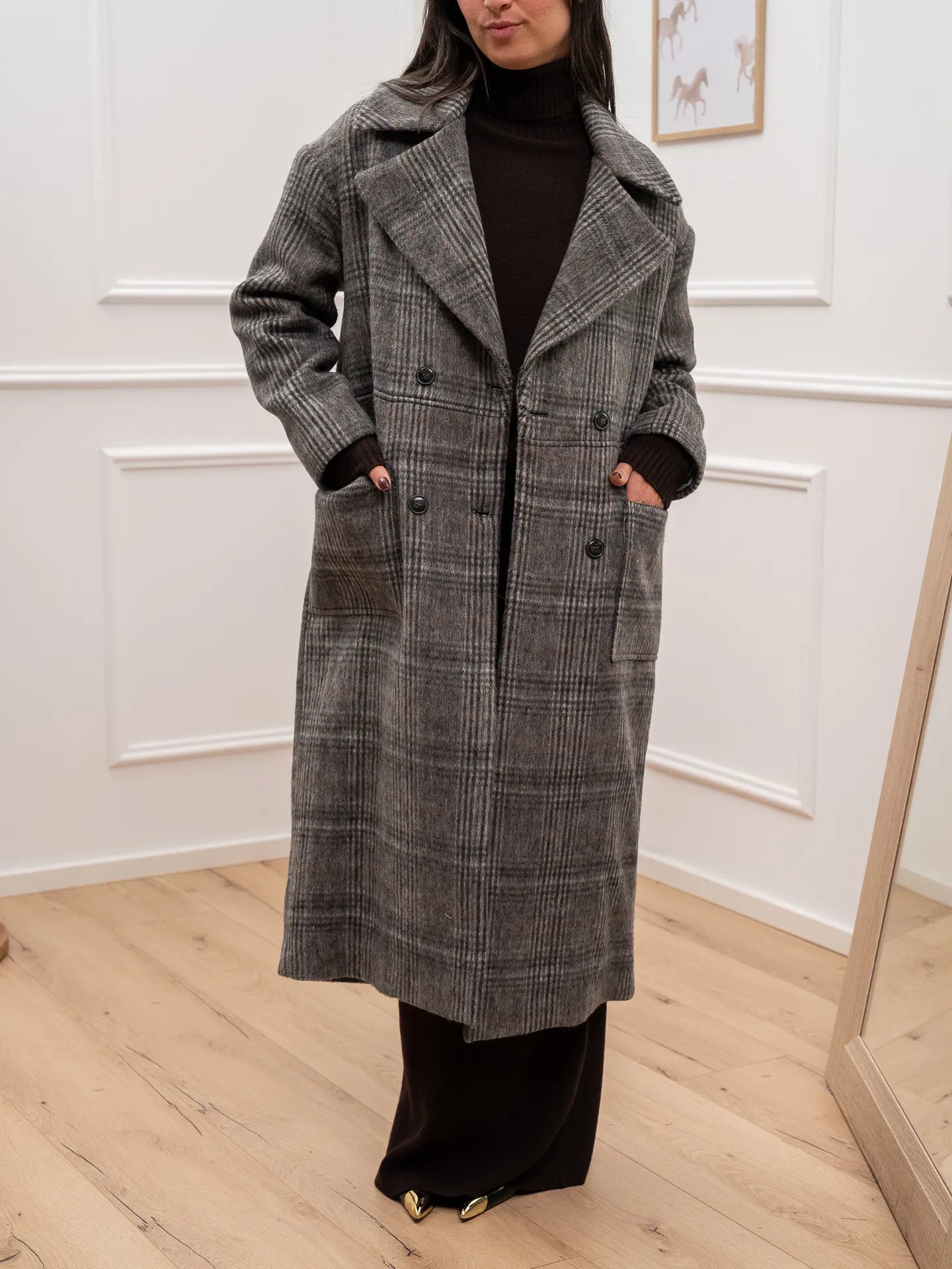 Cappotto over principe di galles grigio in lana cotta - HaveOne