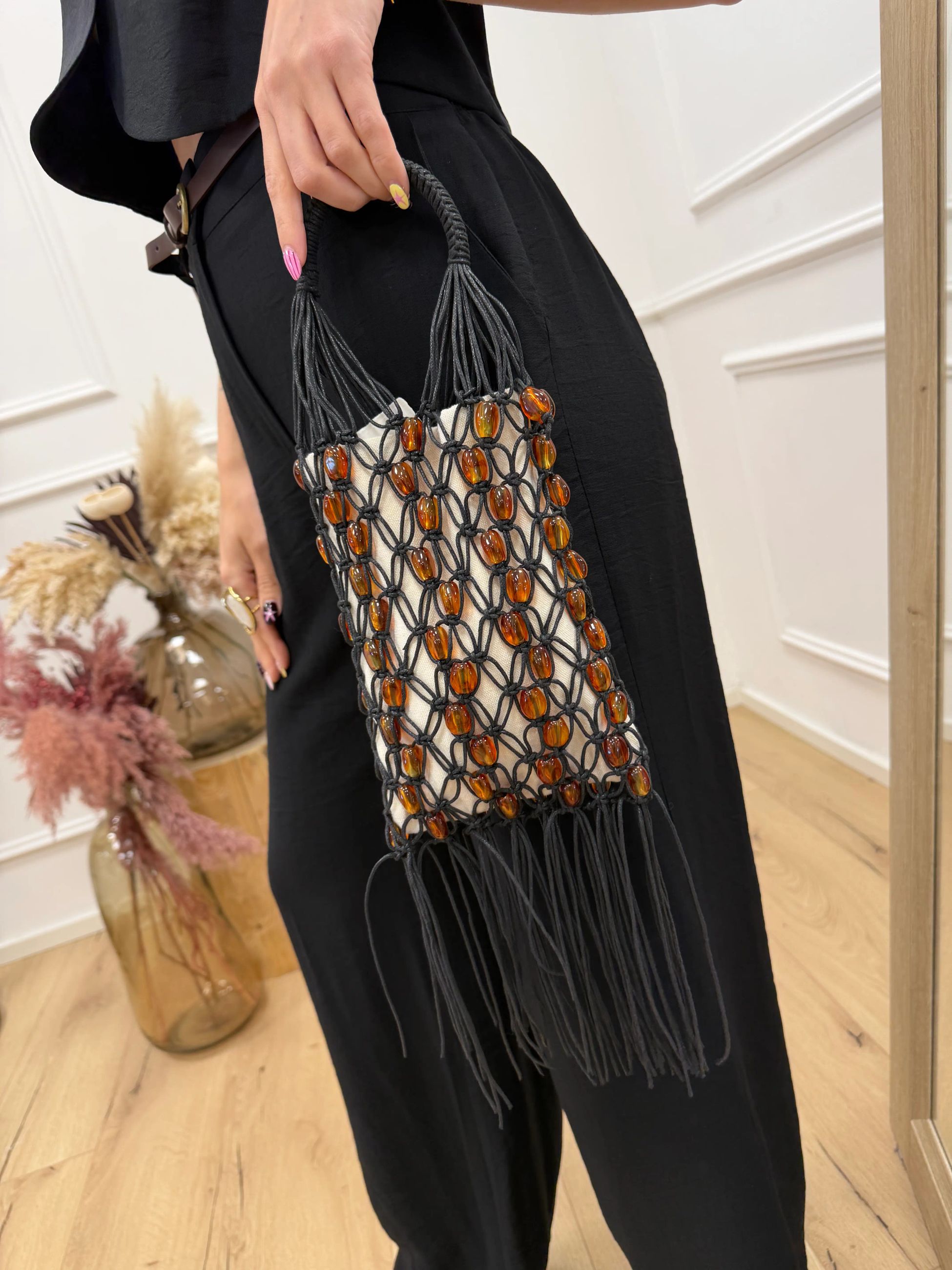 Borsa sacchetto con pietre ambra - Philia Loft