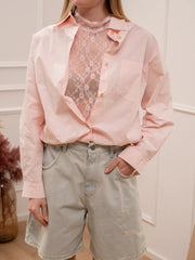 Camicia con top in pizzo rosa - HaveOne