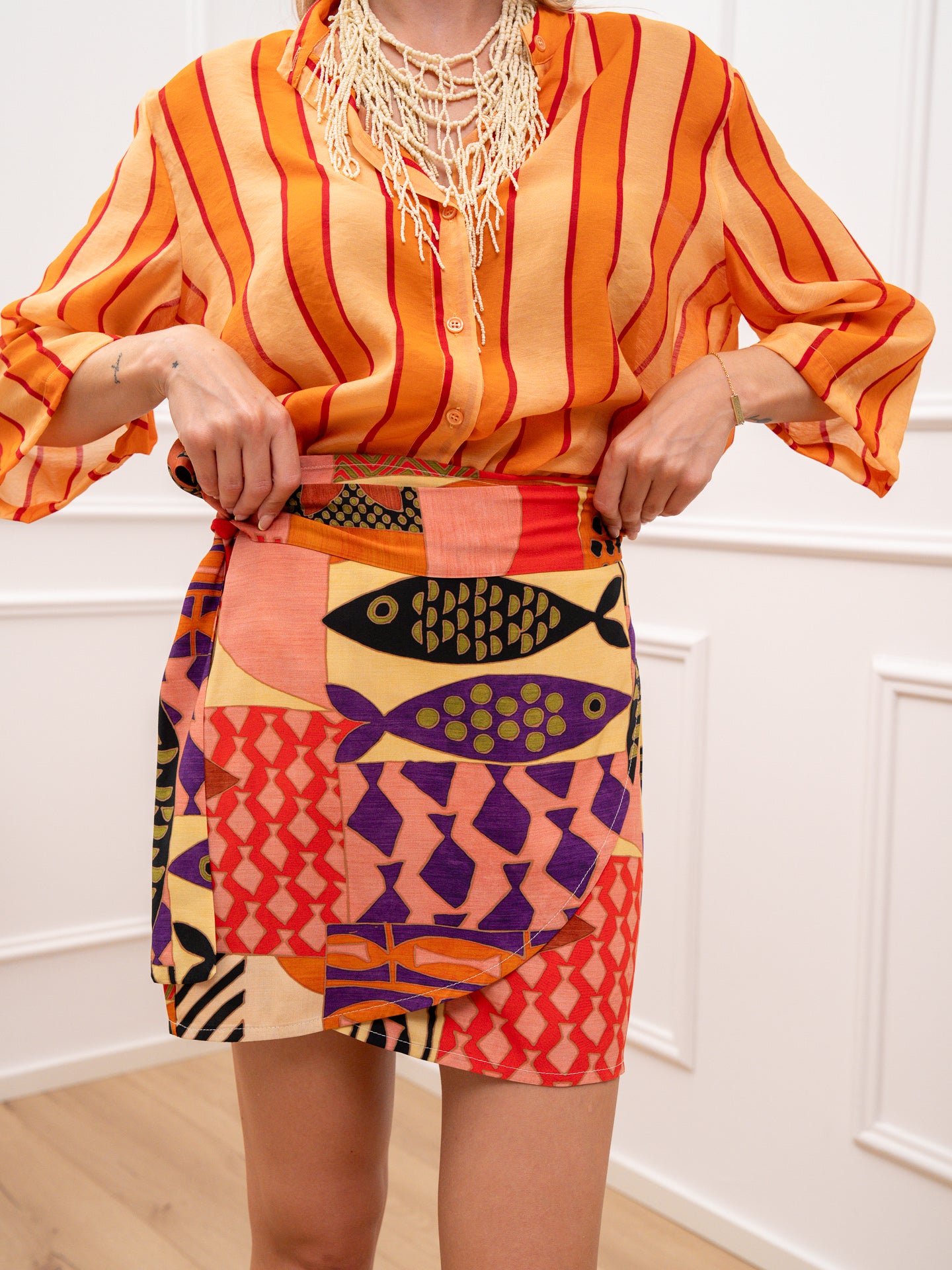 Gonna mini pareo Sardine arancio - Dixie