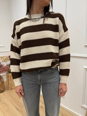 Maglia girocollo rigata moro e crema - HaveOne
