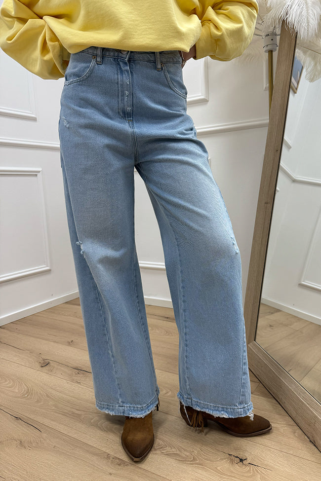 Jeans lavaggio chiaro wide leg fit con rotture - HaveOne