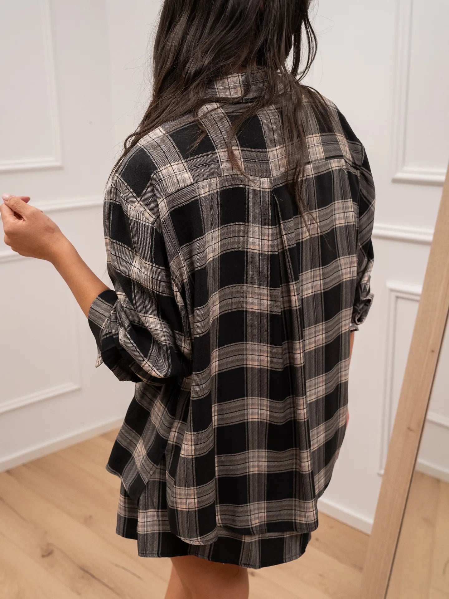 Camicia basic check grigia in viscosa - HaveOne