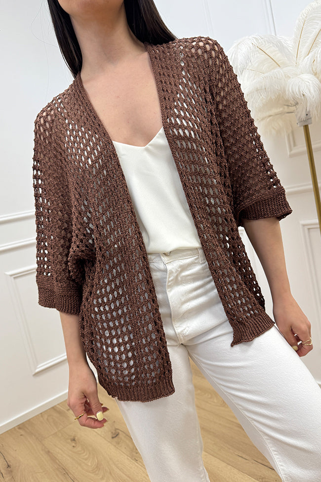 Cardigan lamè moka a rete larga - Vicolo