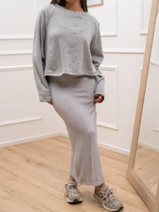 Vestito a coste soft touch grigio chiaro con felpa - HaveOne