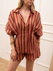 Blusa a pieghe india e cammello in lyocell - HaveOne