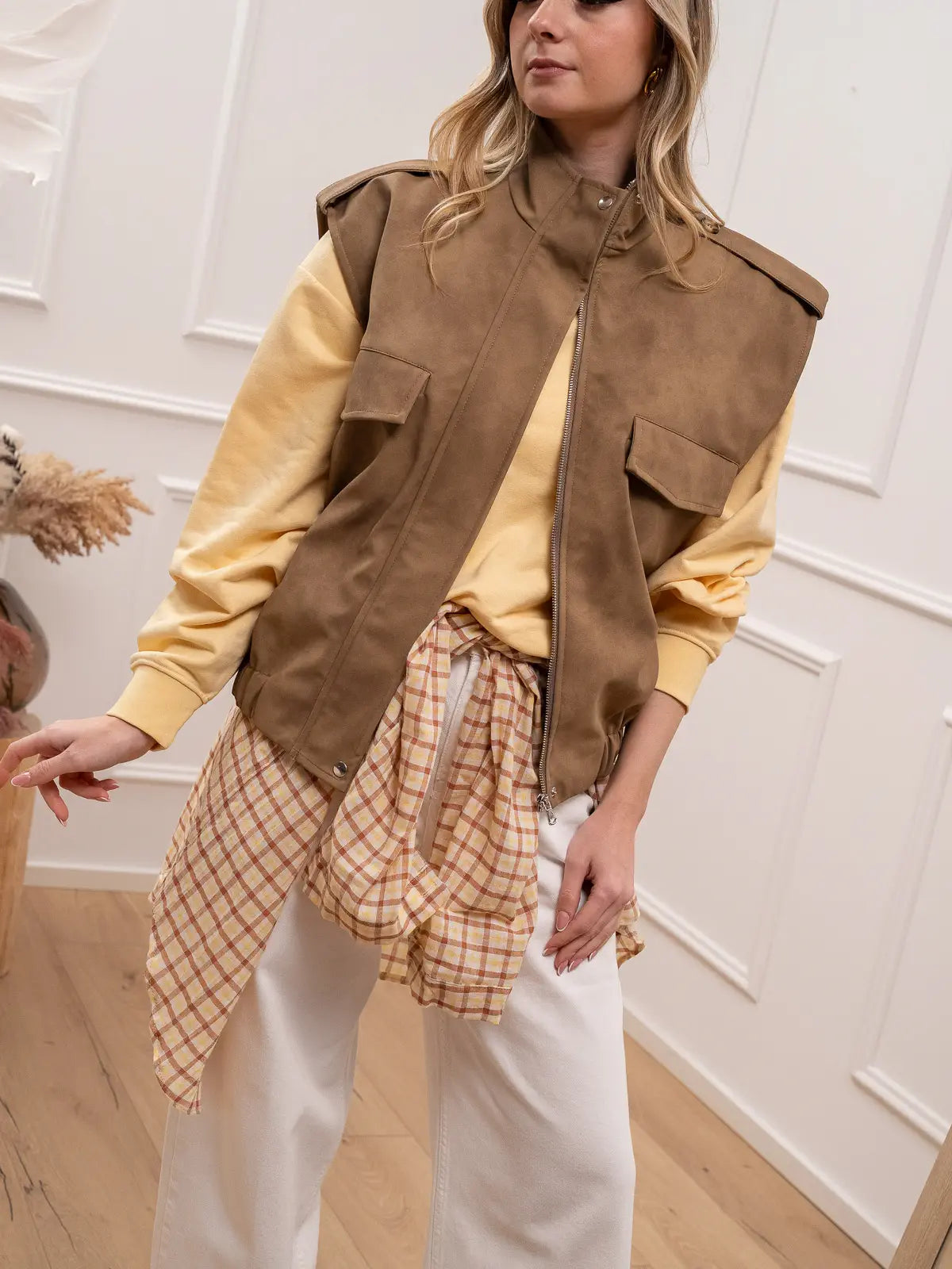 Gilet in dianetto cerato beige - HaveOne