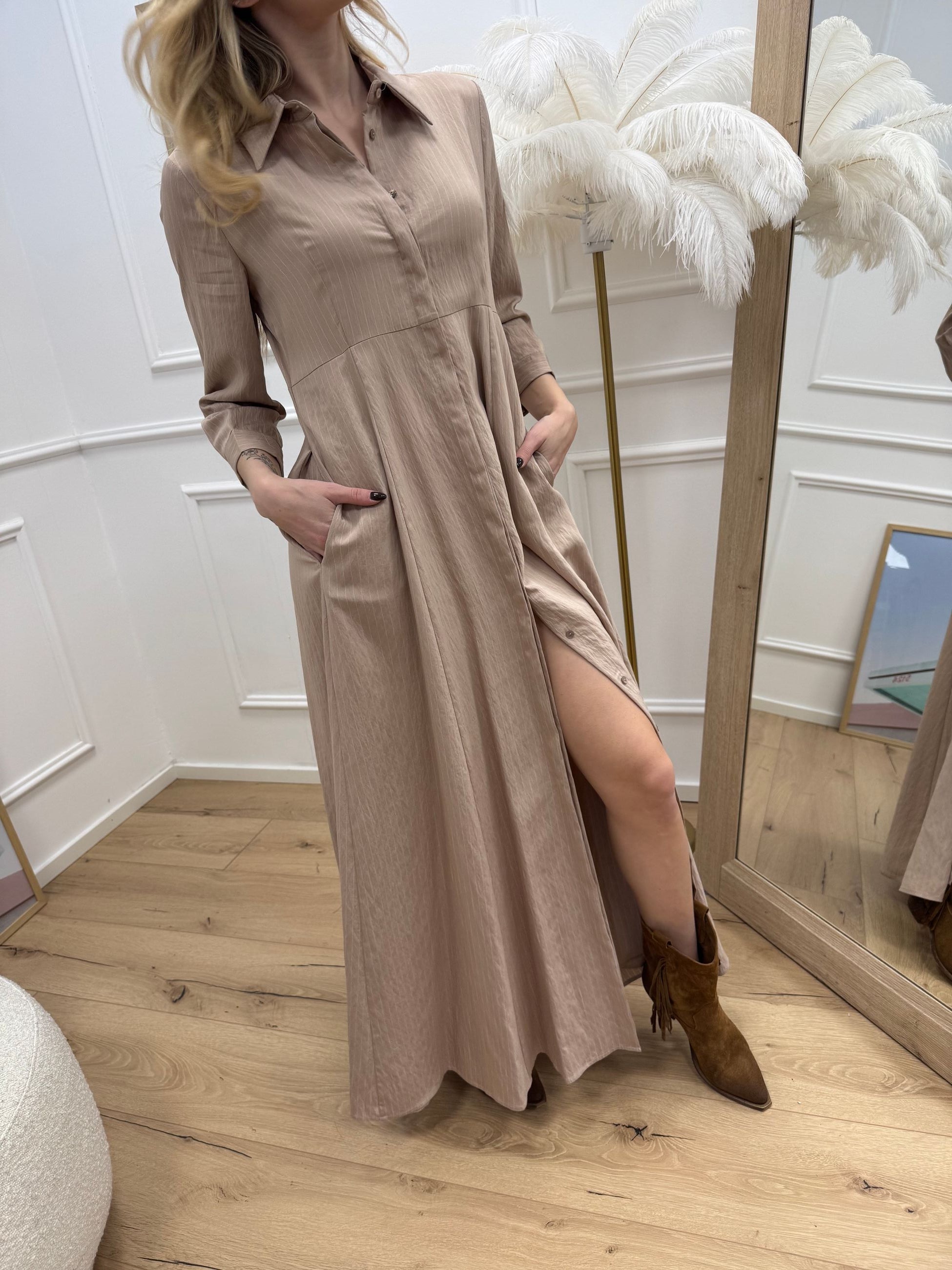 Vestito chemisier sabbia rigato - SoAllure