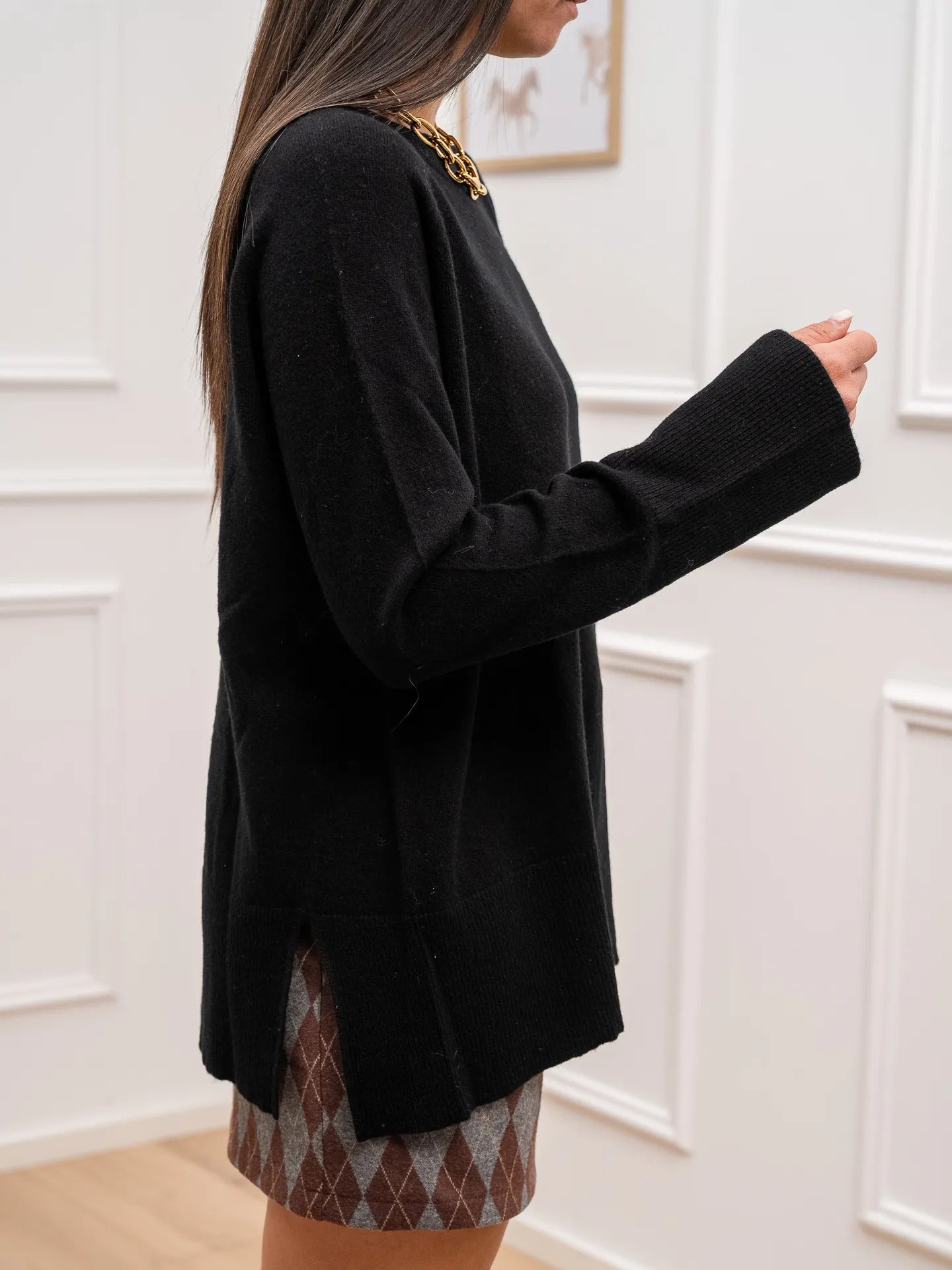 Maglia over nero 100% lana - Tensione In