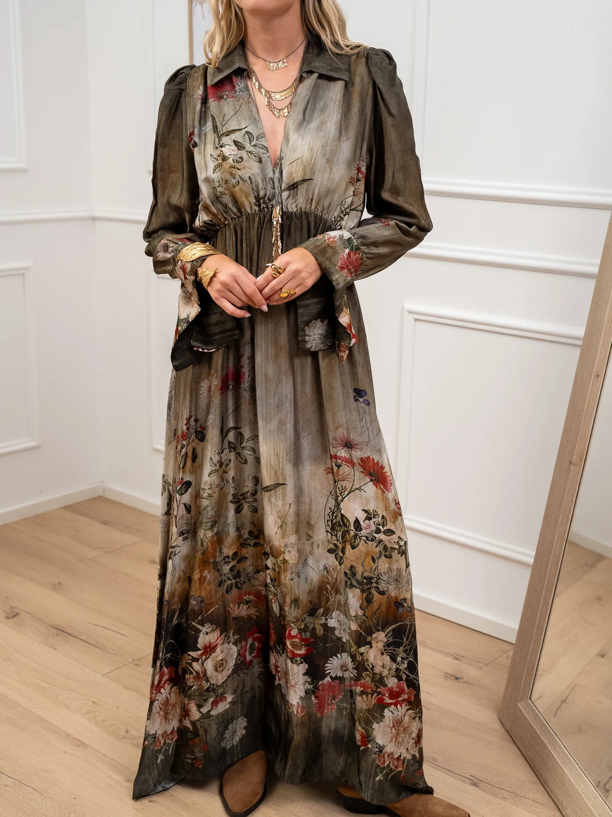 Vestito lungo Botanic fango - Vicolo
