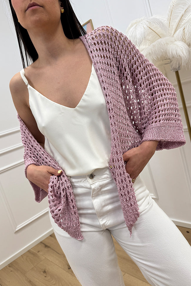 Cardigan lamè rosa a rete larga - Vicolo