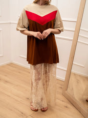 Vestito Comby tabacco e beige con pizzo - Tensione In