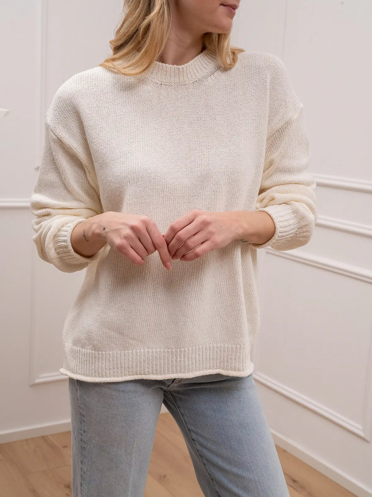 Maglia burro in cotone riciclato con ricciolo sul fondo - Vicolo