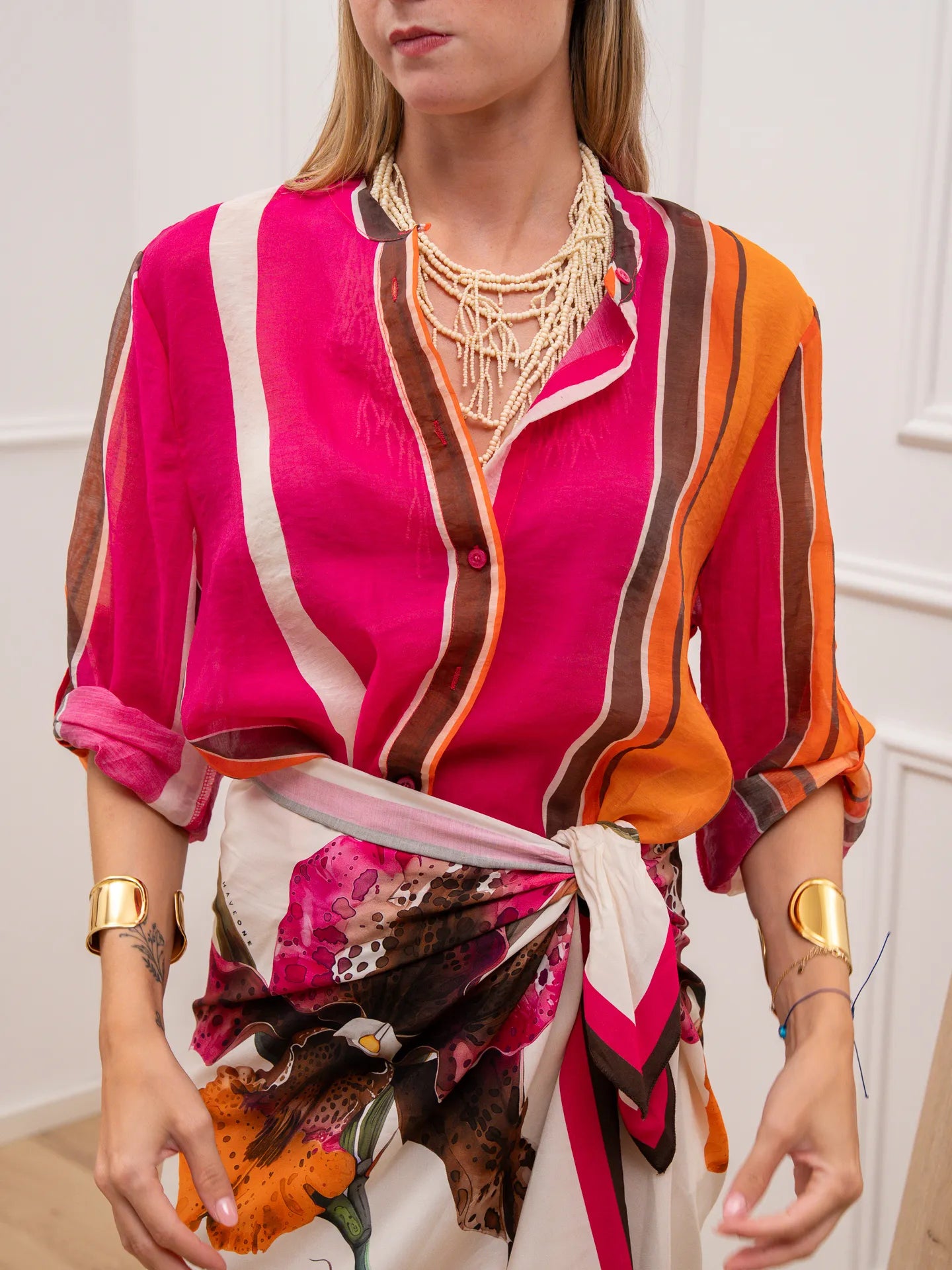 Camicia fucsia riga moro e arancio - HaveOne