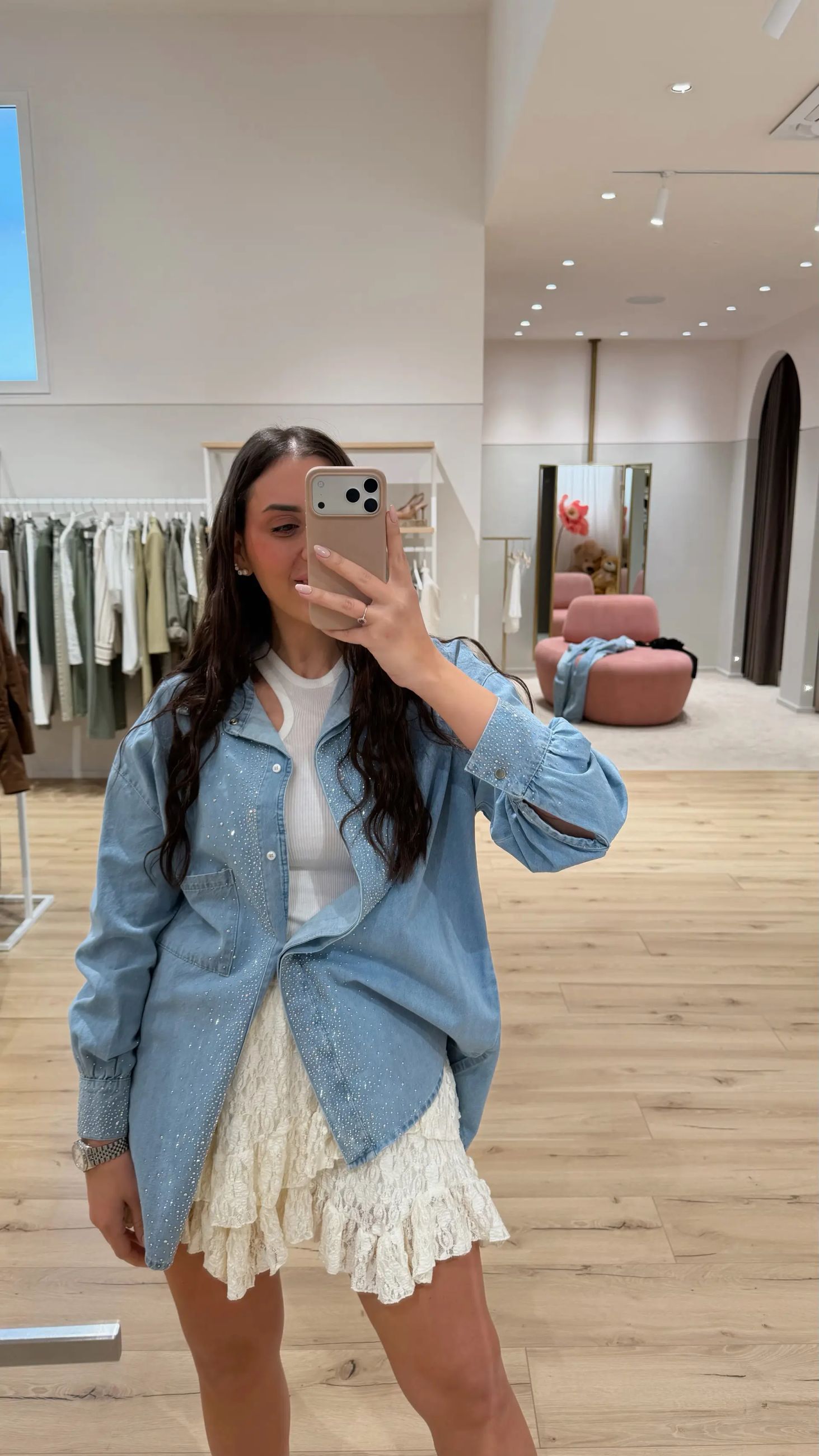 Camicia in denim over con strass - HaveOne