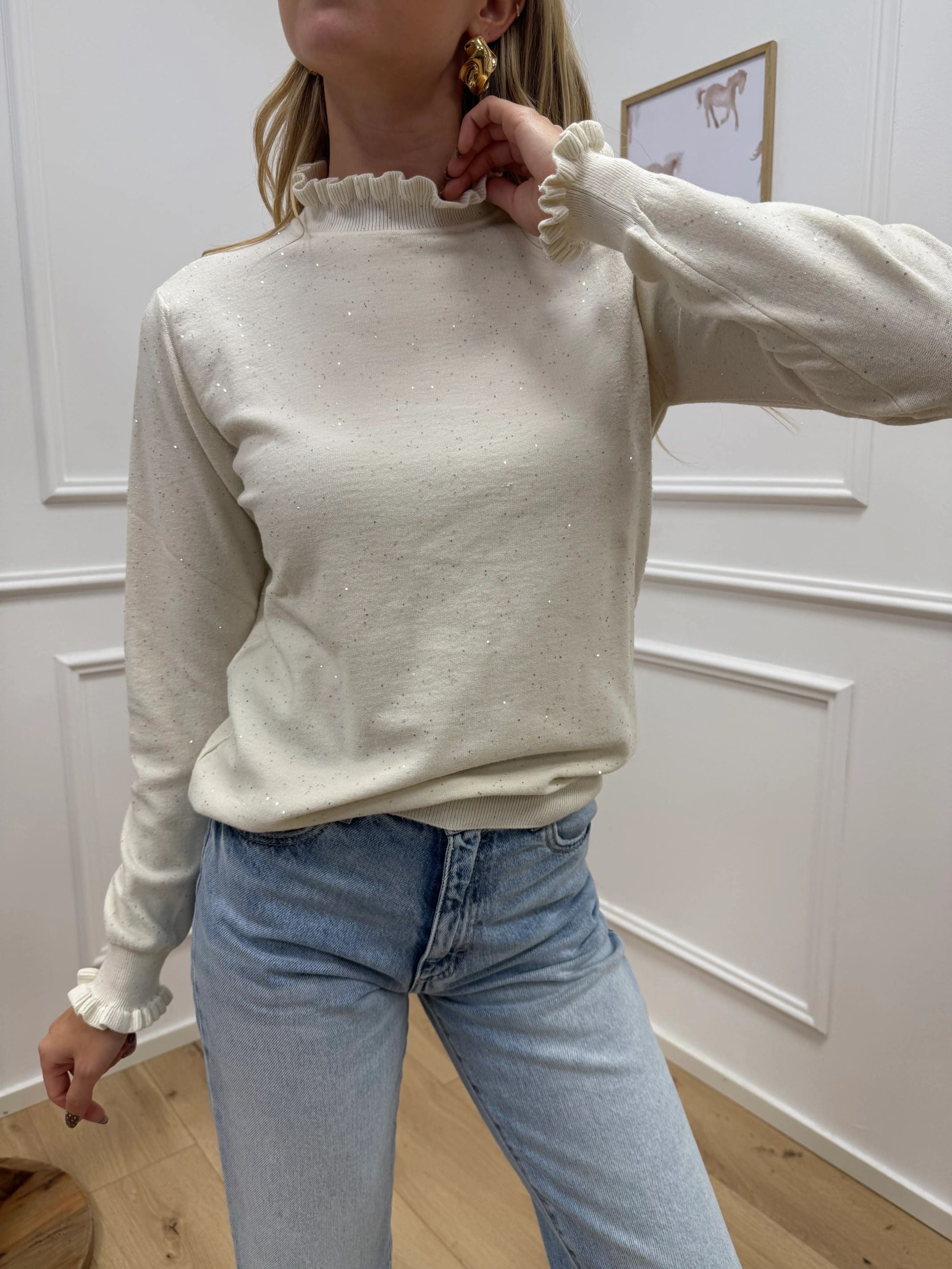 Maglia rouches panna micropaillettes - HaveOne