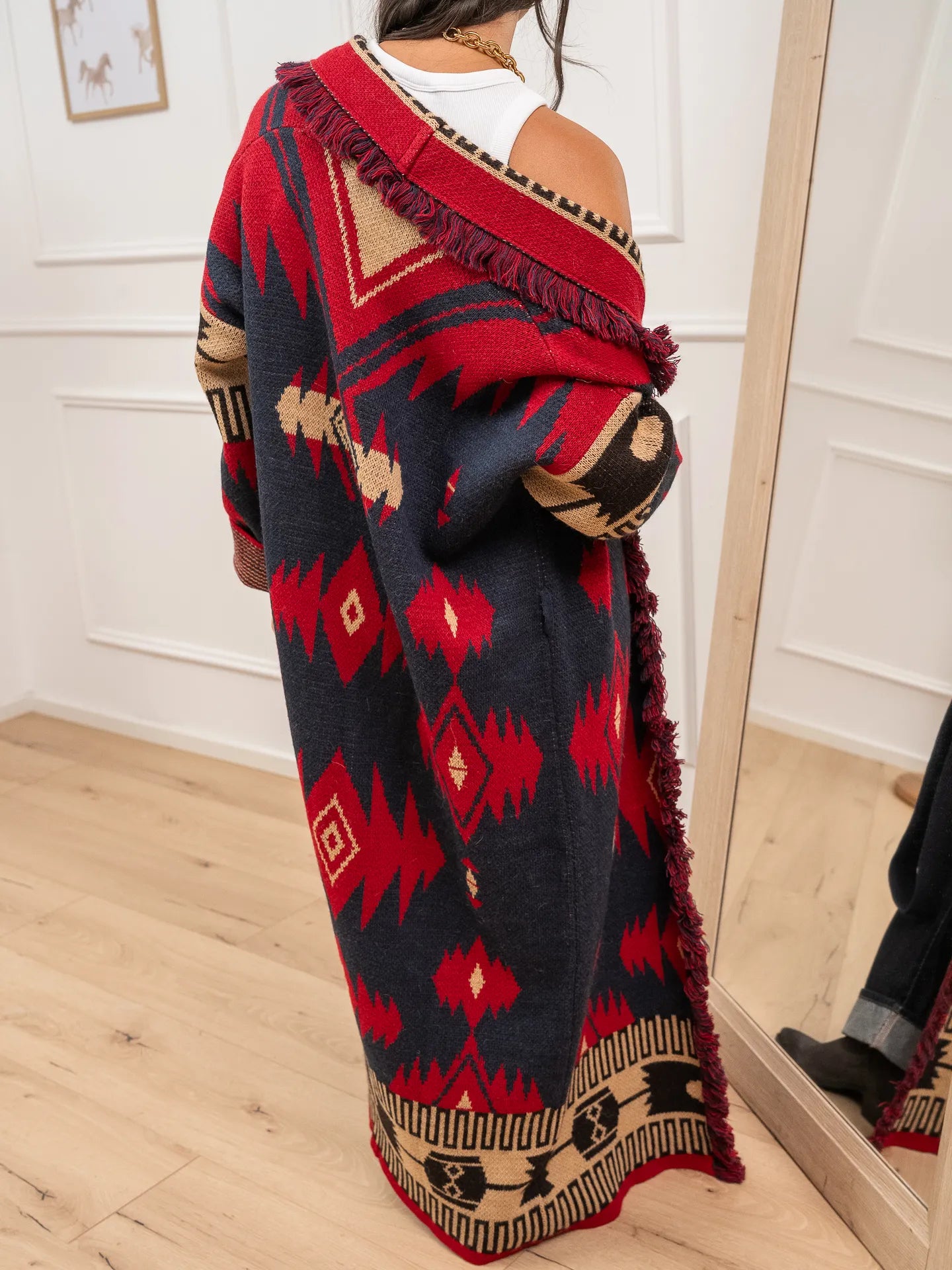 Cardigan lungo alanui rosso, blu, beige e moro - Vicolo