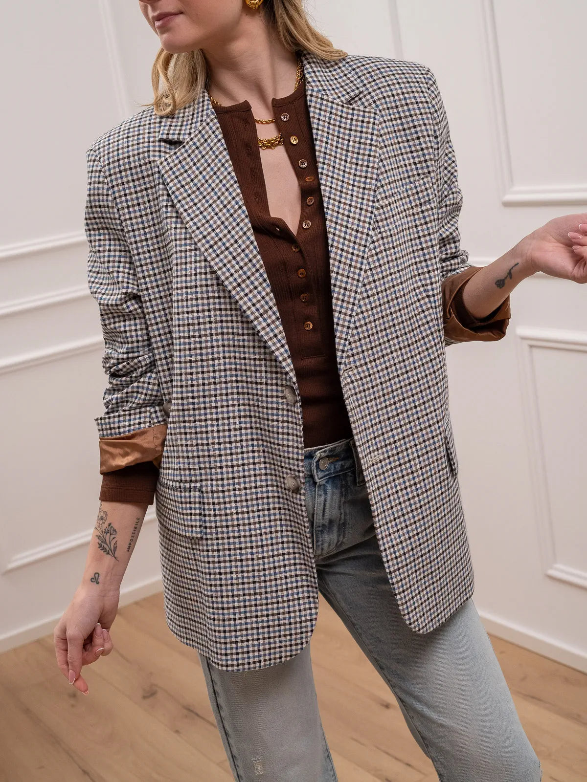 Giacca Ludo micro check blu e camel - Vicolo