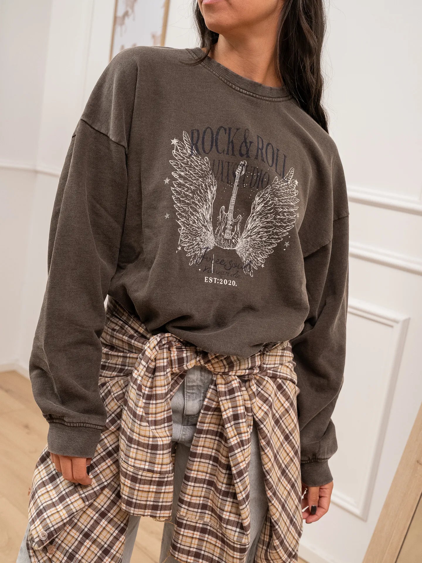 Felpa moro slavata Rock&Roll - JJXX