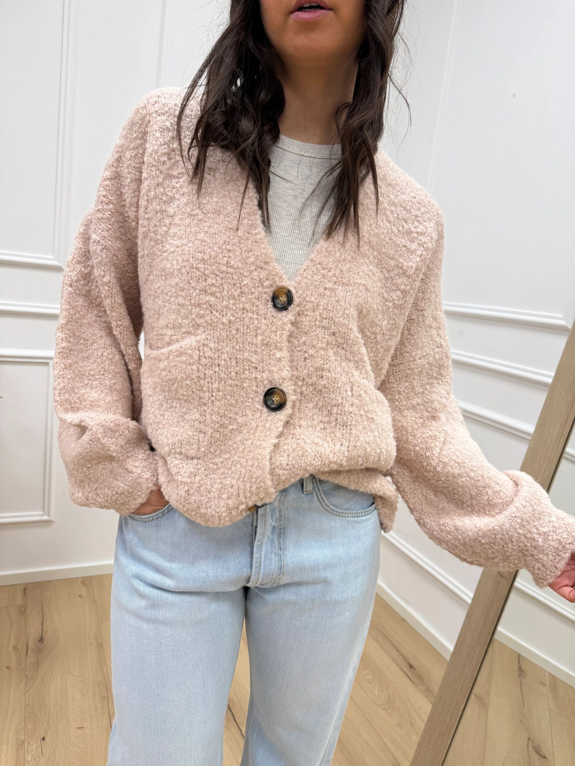 Cardigan tre bottoni cipria misto lana - HaveOne