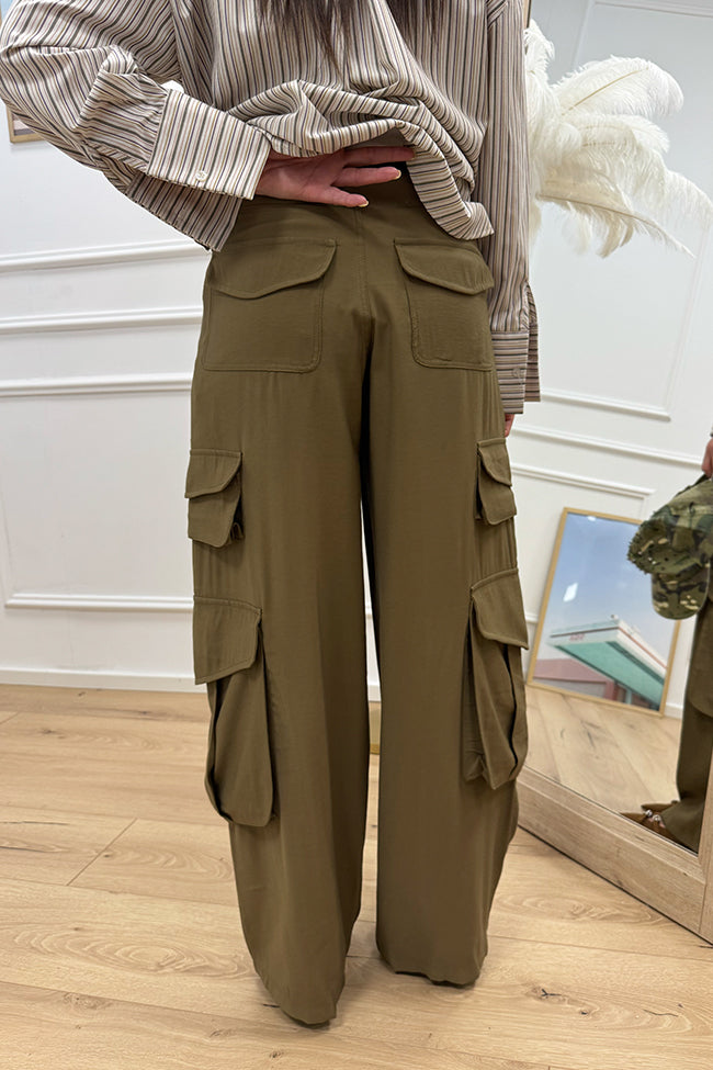 Pantaloni cargo oliva con cintura - Tensione In