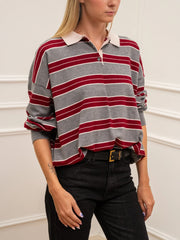 Maglia polo rigata grigio, rosso e burro - Vicolo