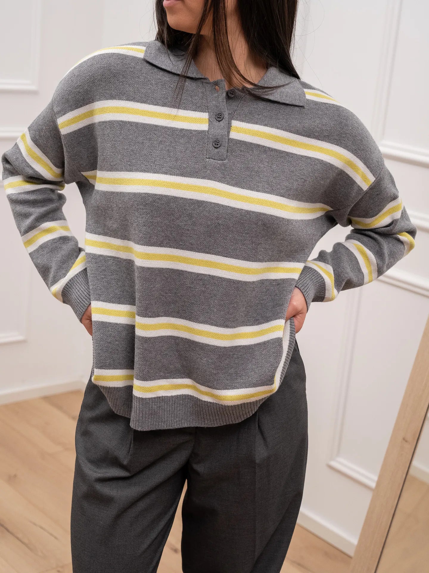 Polo over righe grigio, panna e olio - HaveOne