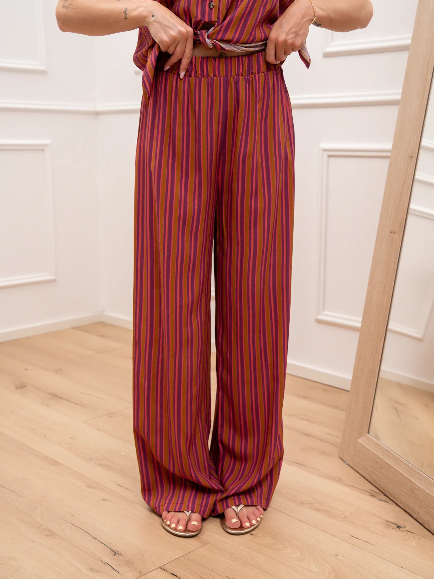 Pantaloni rigati fucsia, viola e tabacco - HaveOne