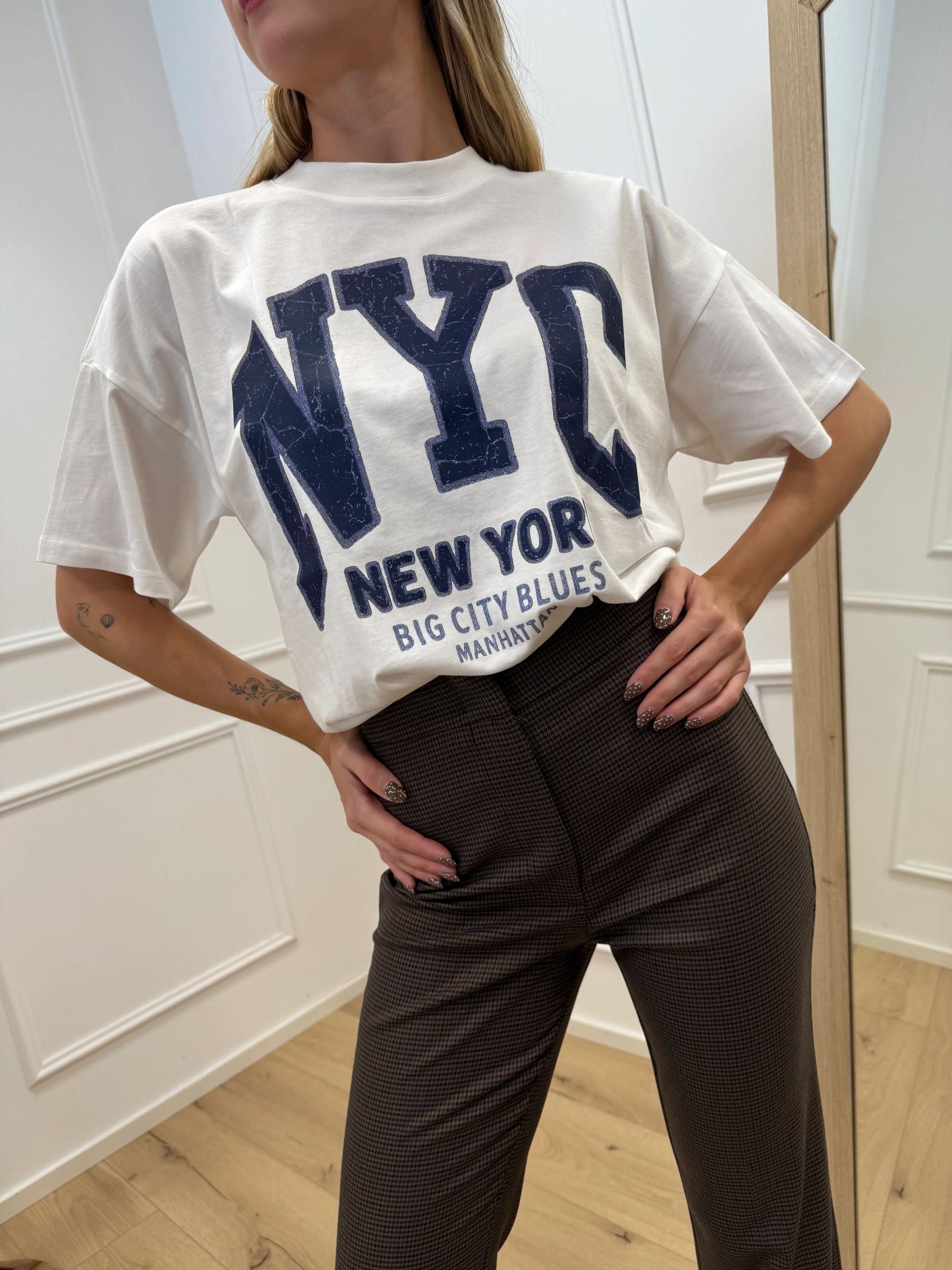 T shirt Nyc bianca logo blu - Vicolo