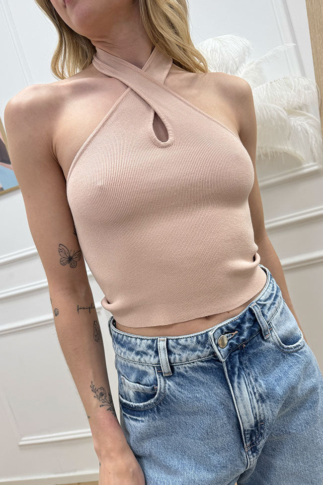 Top cipria in maglia incrociato - Vicolo