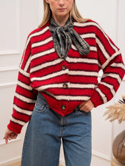 Cardigan rigato rosso e panna tre bottoni - Vicolo
