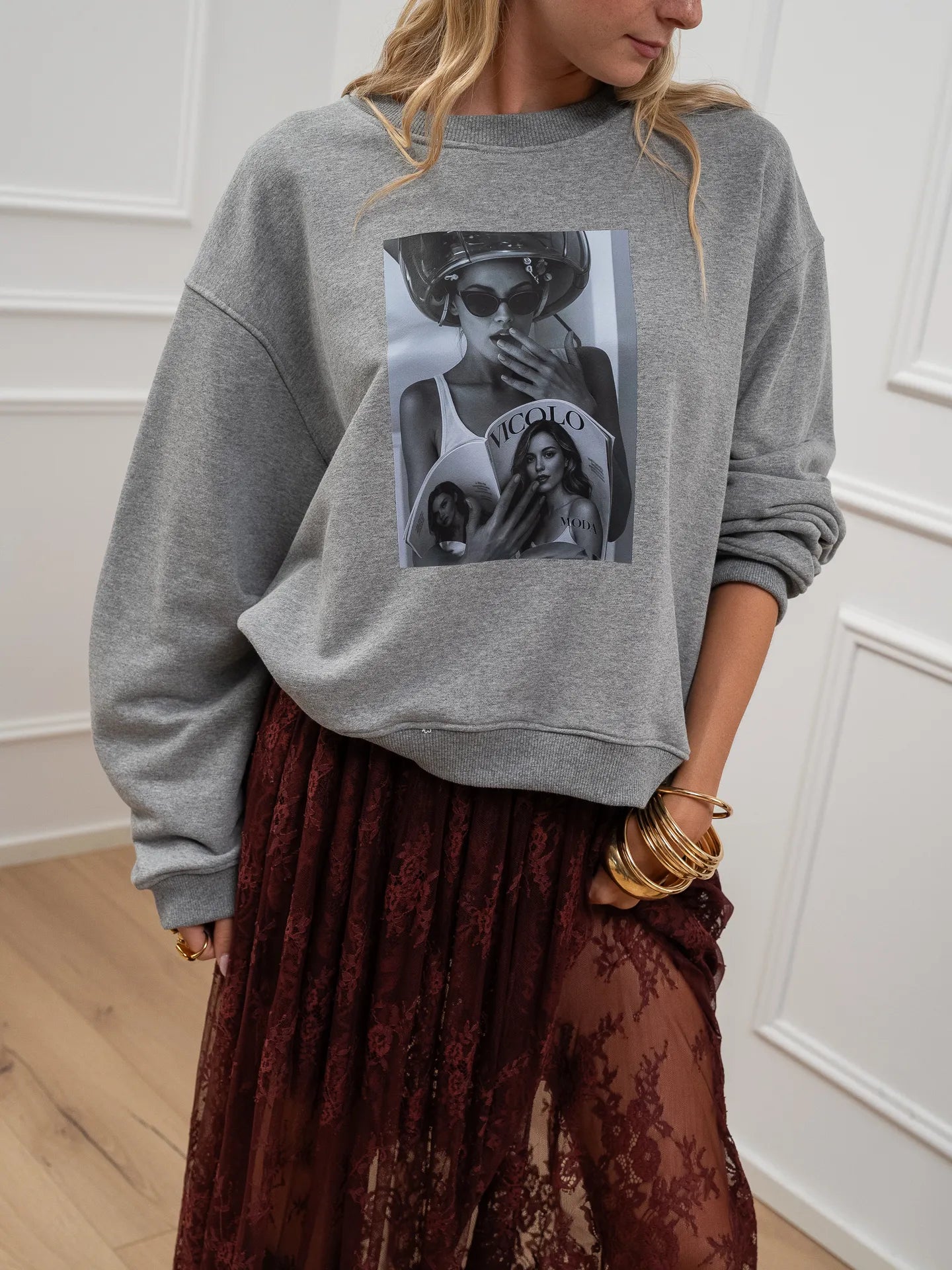 Felpa "Vanity" grigio mélange con stampa - Vicolo