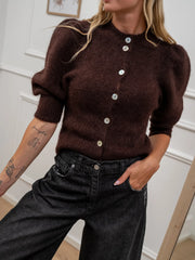 Cardigan mogano manica balloon alpaca superfine - Kontatto