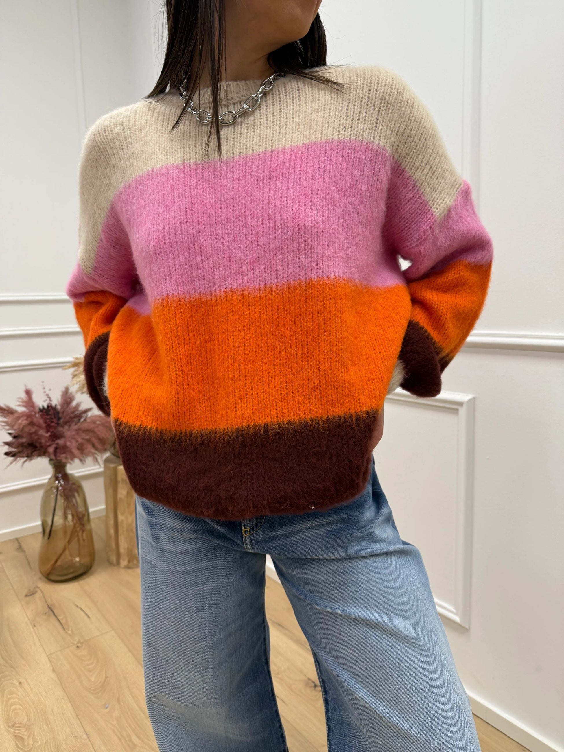 Maglia garzata a righe vino, arancio, bubble e beige - HaveOne