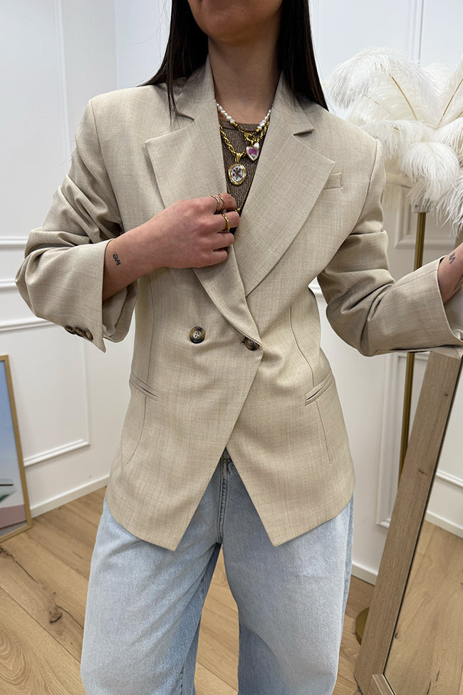 Giacca sabbia gessata lurex fit avvitato - HaveOne